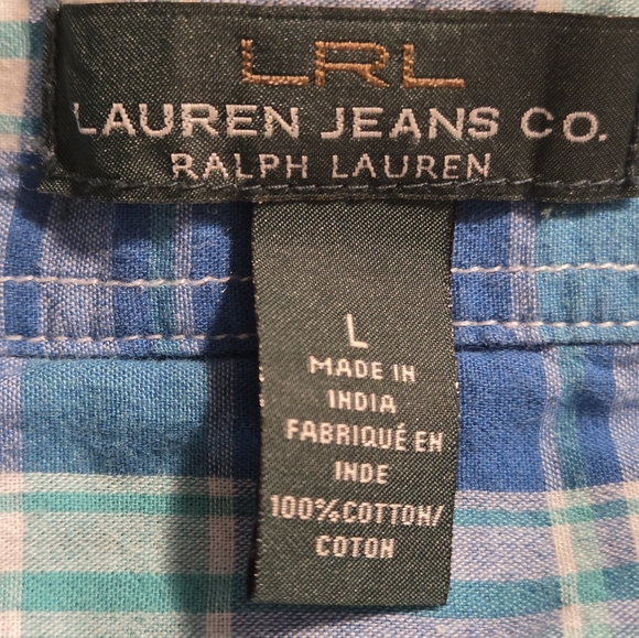 LRL Lauren Jeans Co Women's Long Sleeve Button Shirt Blue/Green Plaid Large - Picture 3 of 6